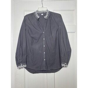 Cottagecore Grey Long-Sleeve White Ruffle Trim Top Old Navy Women's M Peasant